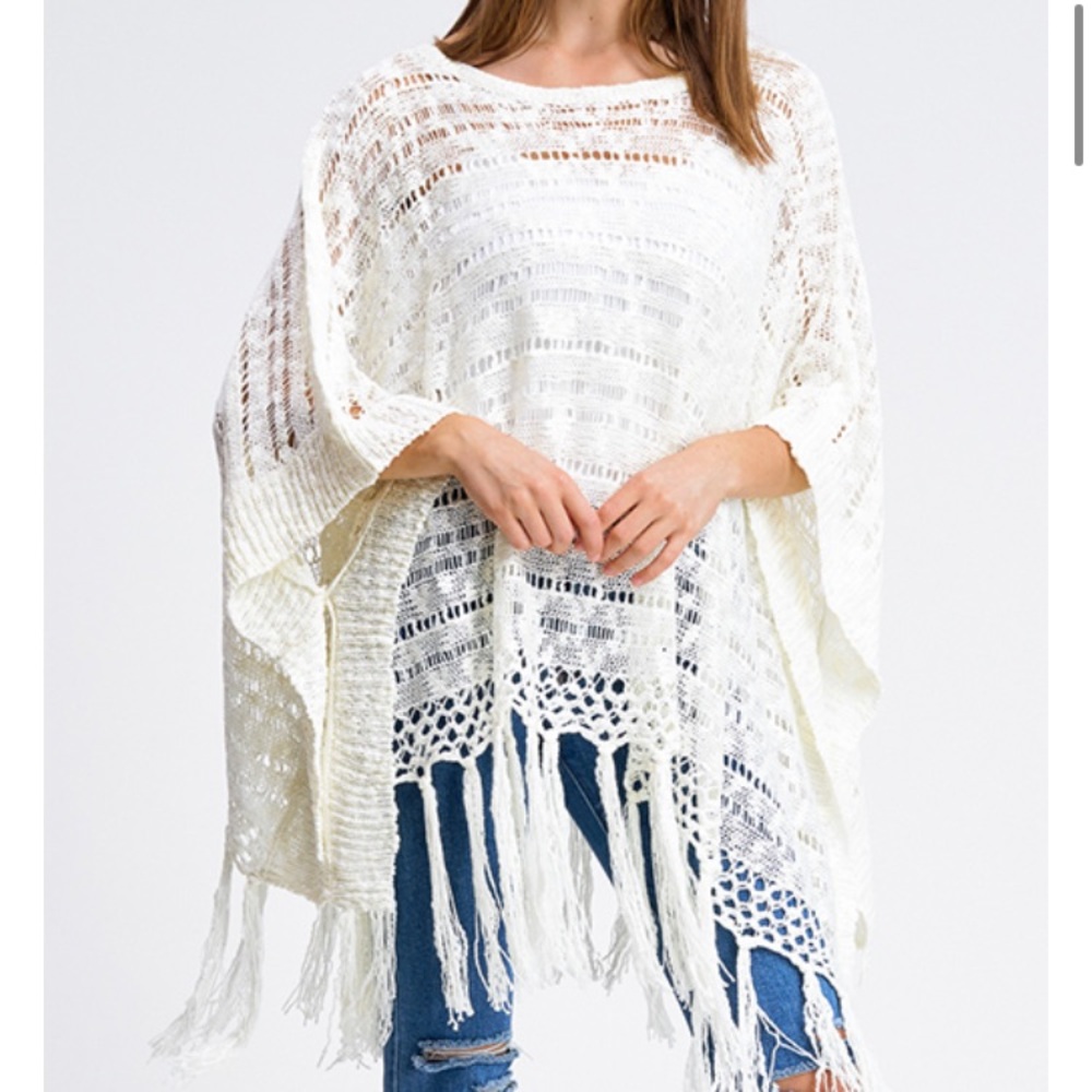 SOLD!!Miracle Boho Crochet Tassel Frnge Poncho Top - Picture 3 of 6